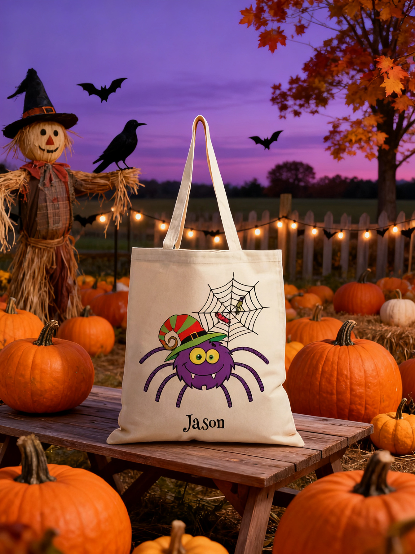 Custom Halloween Spider Canvas Candy Bag